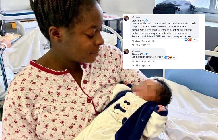Commenti razzisti sulla prima nata a Genova, Toti replica: “Chi nasce in Liguria è ligure”