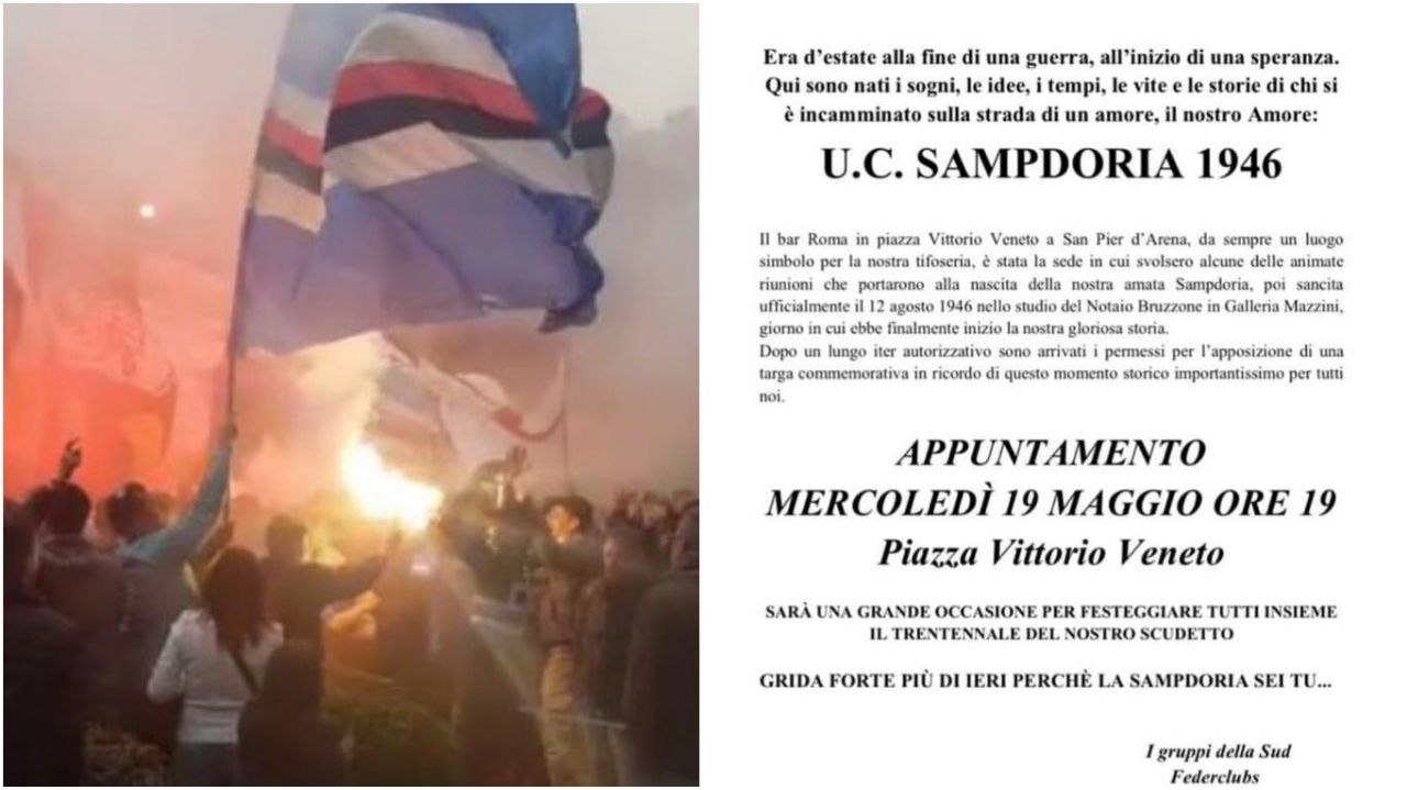 Sampdoria, il 19 maggio ritrovo dei tifosi per festeggiare i 30 anni dello Scudetto