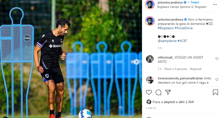 Sampdoria, Candreva trascinatore: assist, gol e carica social in vista dell'Udinese
