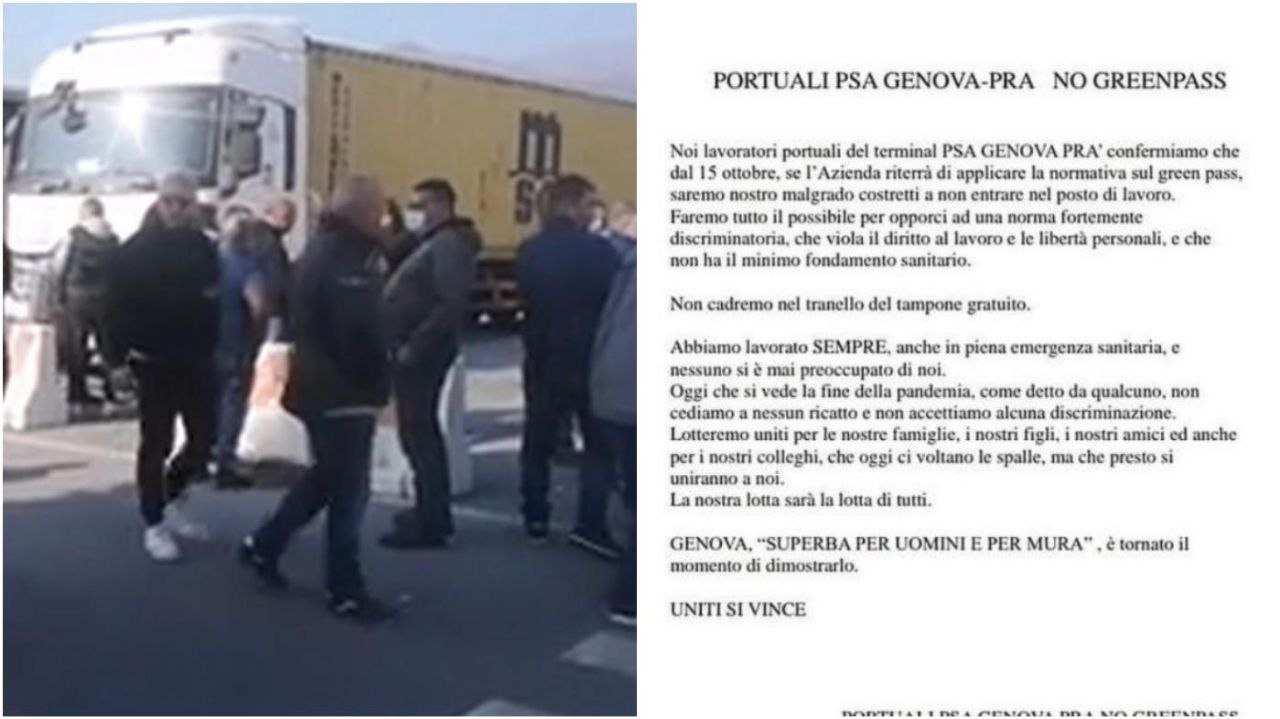 I portuali no green pass al terminal Psa di Pra’ annunciano: “Non entreremo al lavoro”