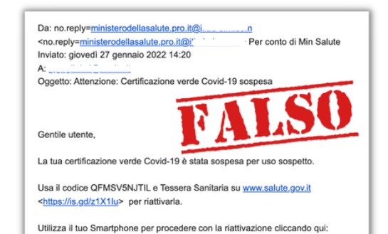 "Green Pass sospeso" ma la mail è una truffa: la smentita del ministero della salute