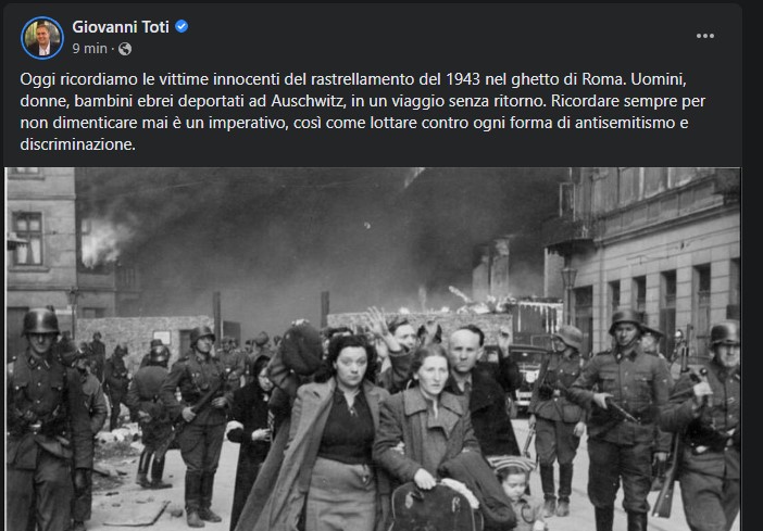 Rastrellamento di Roma, il messaggio di Toti: "Imperativo ricordare sempre per non dimenticare mai"
