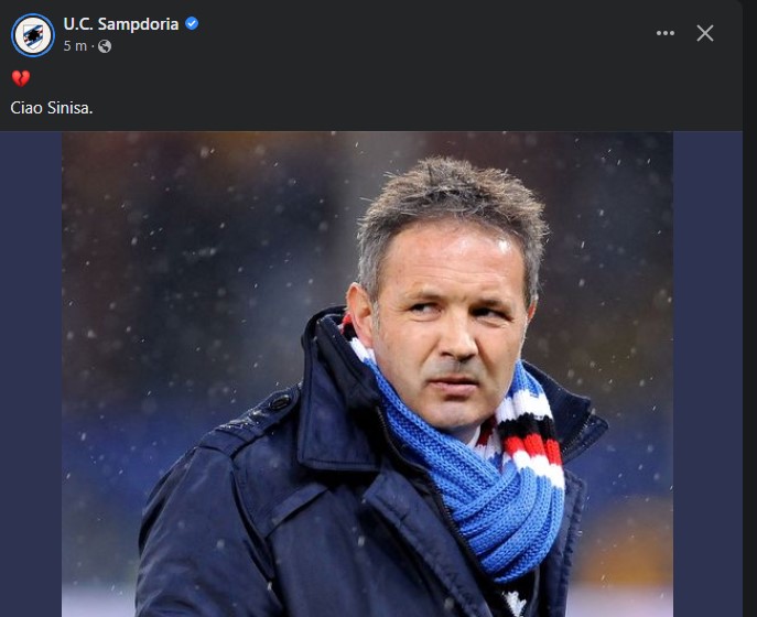 Morte Mihajlovic, il messaggio della Sampdoria: "Ciao Sinisa, uomo vero e coraggioso"