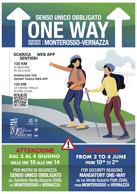 Cinque Terre, il sentiero Verde Azzurro a senso unico anche nel ponte del 2 giugno