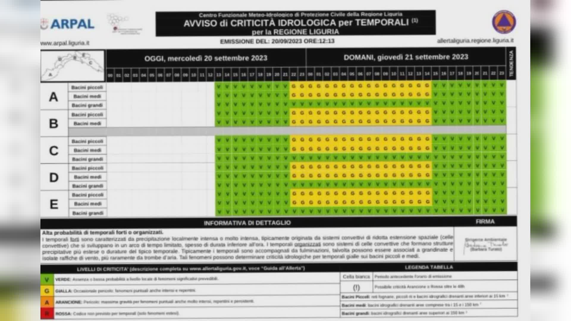 Liguria: allerta gialla per temporali dalle 22 di oggi alle 15 di giovedì