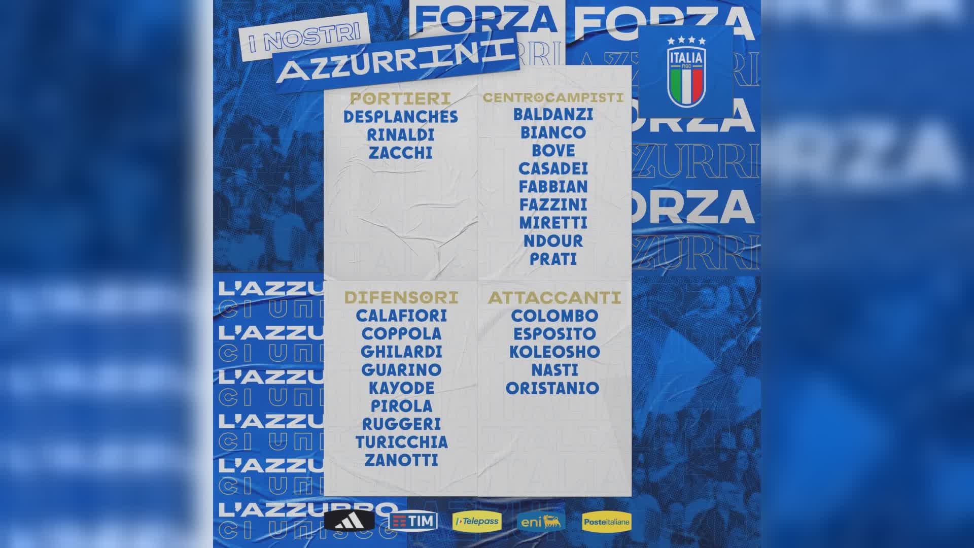 Italia U21, convocati Daniele Ghilardi (Sampdoria) e Francesco Esposito (Spezia)