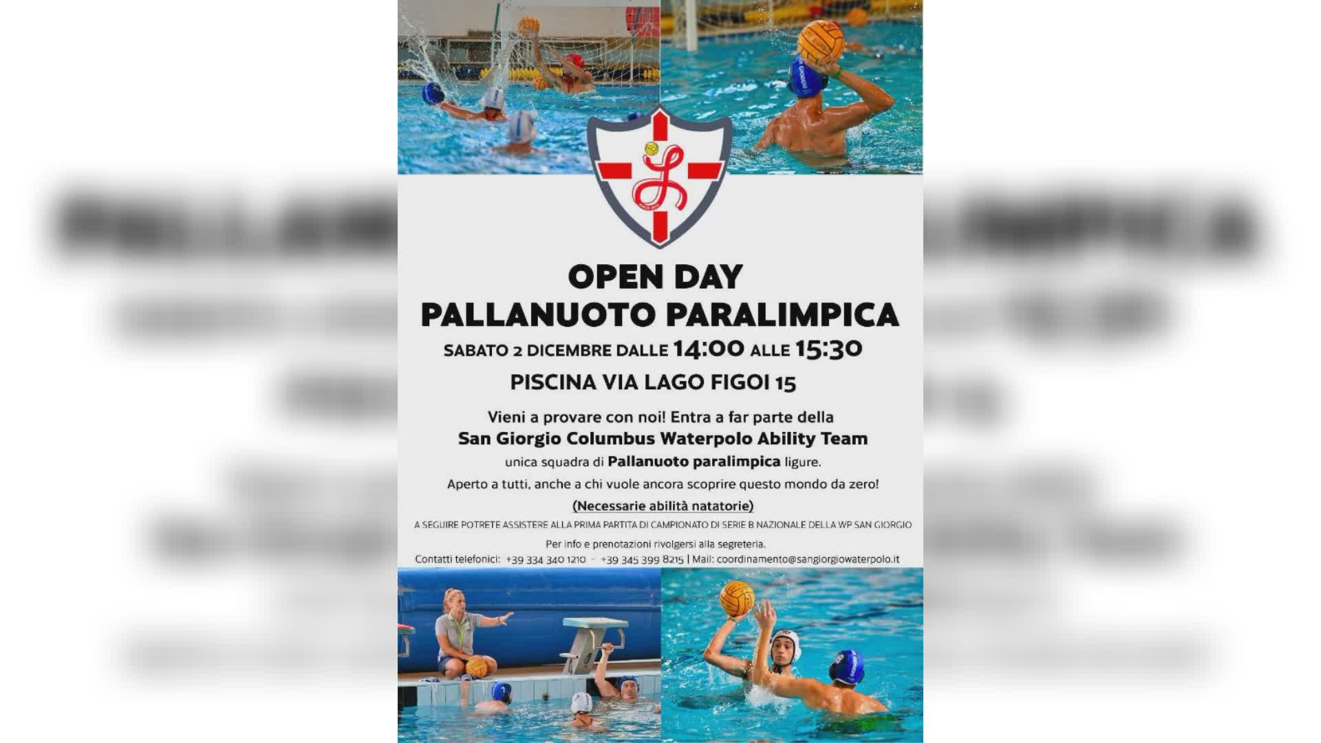 Genova, pallanuoto paralimpica: sabato 2 dicembre riparte la stagione della San Giorgio Columbus con l'open day