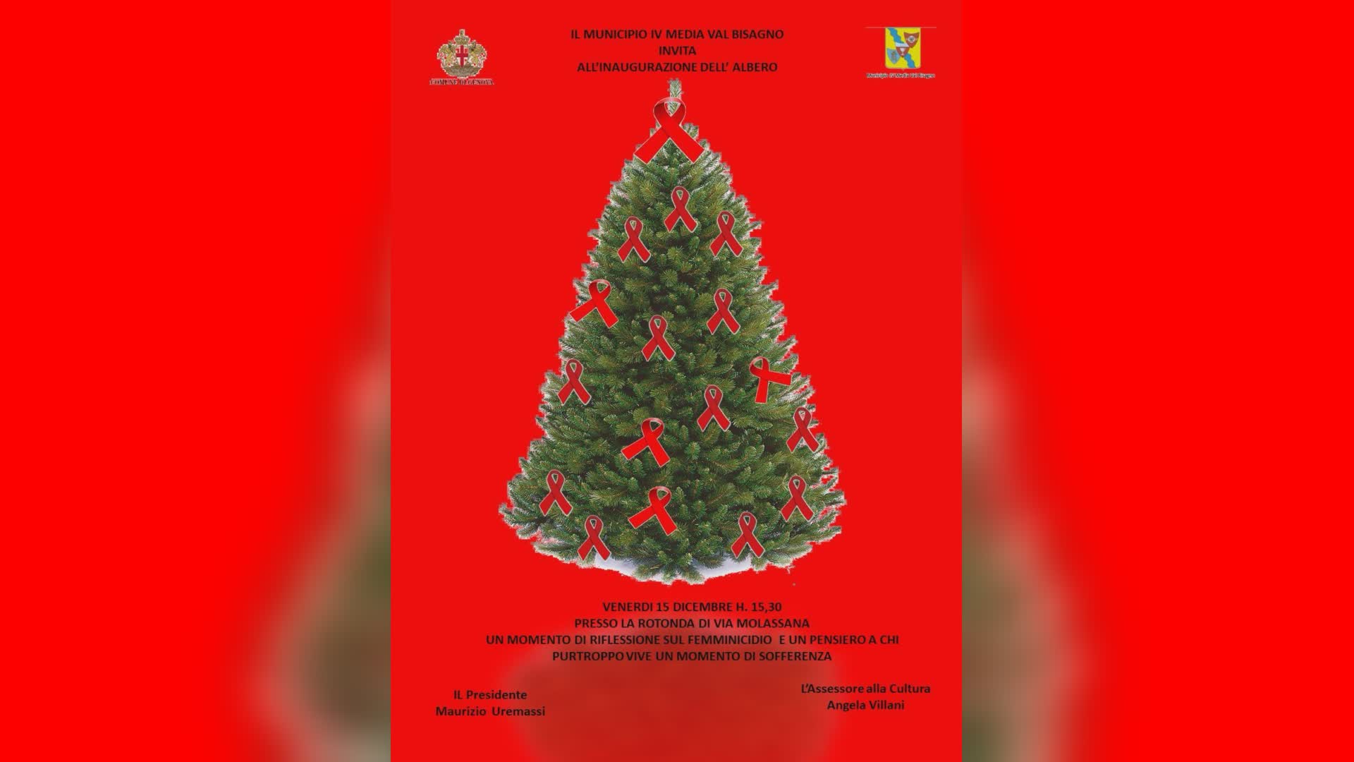 Genova: Municipio Media Valbisagno dedica albero di Natale alle donne vittime di violenza