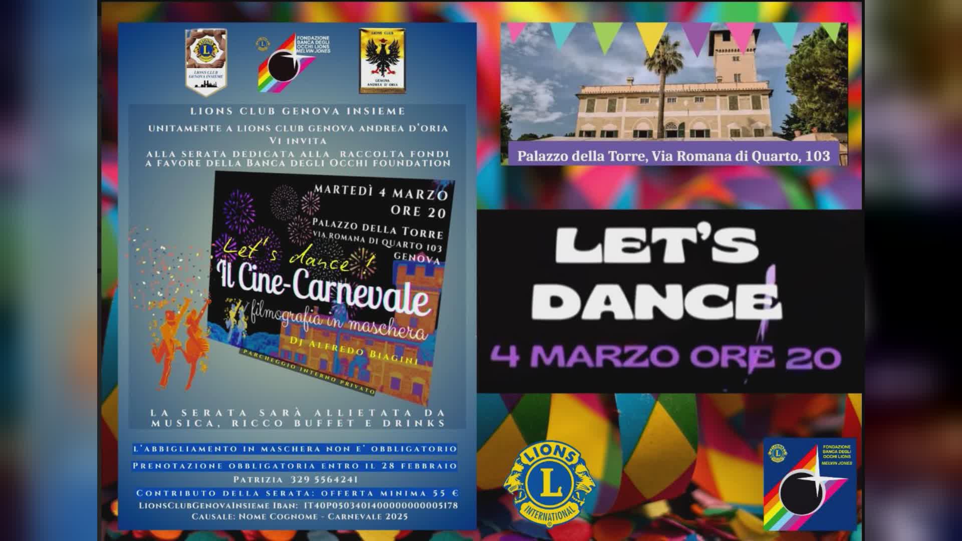 Genova, Lions Club: 'Let's Dance! Cinecarnevale', il 4 marzo serata a favore della Banca Occhi Melvin Jones