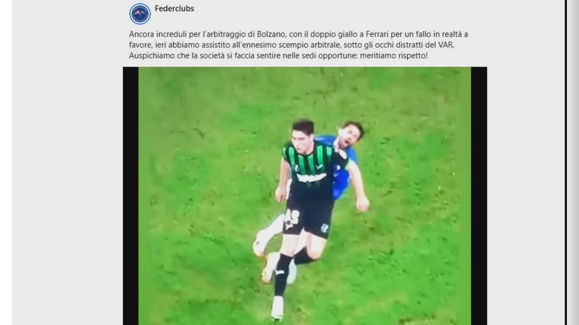 Sampdoria, Federclubs: "Scempio arbitrale con il Sassuolo, la società si faccia sentire"
