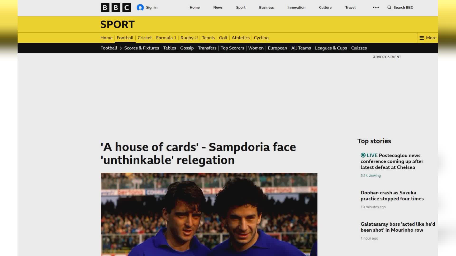 Sampdoria: anche la BBC segue la crisi dei blucerchiati a rischio serie C, "Società iconica non può finire così"