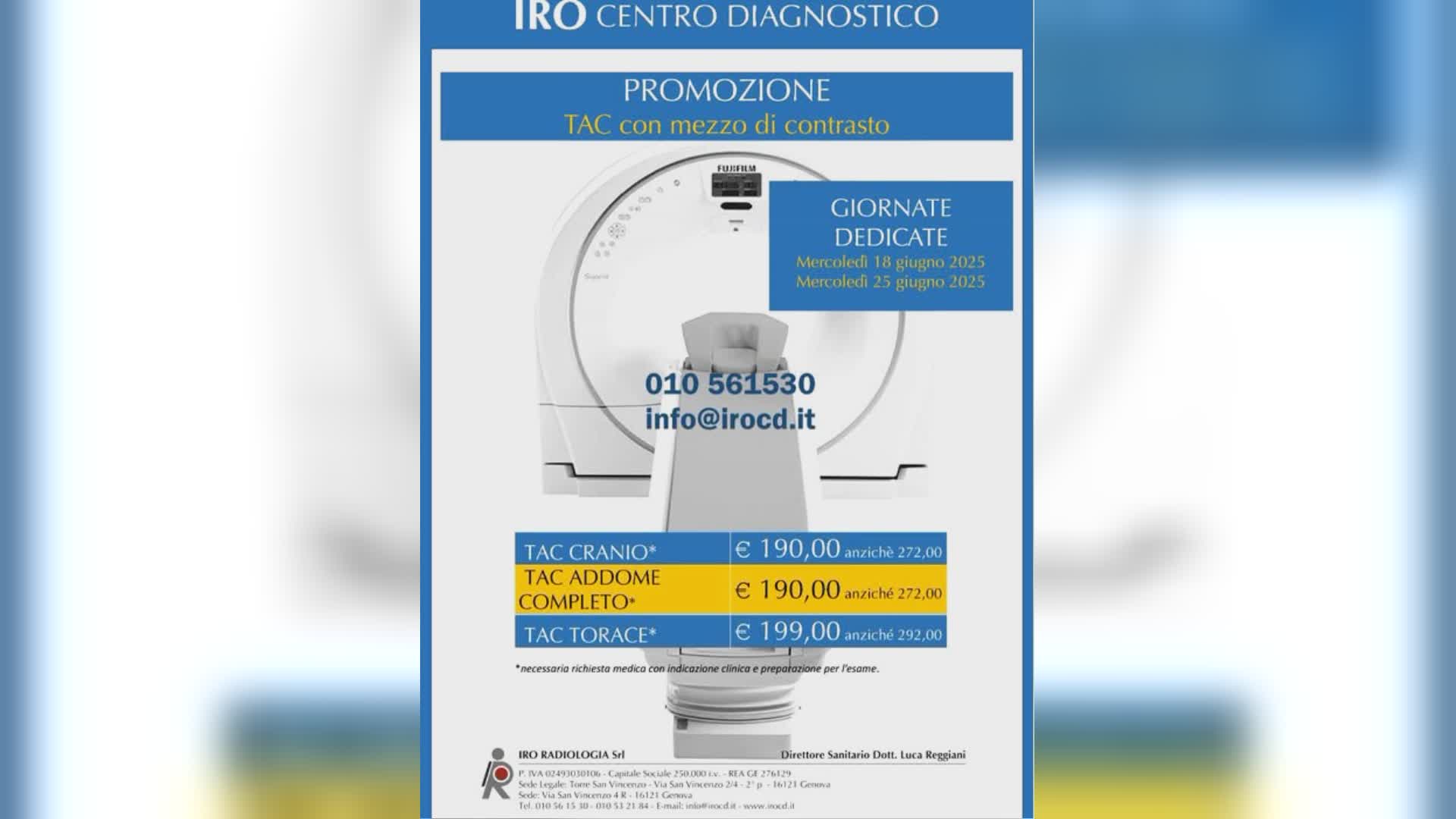 IRO Centro Diagnostico, campagna promozionale per Tac con mezzo di contrasto