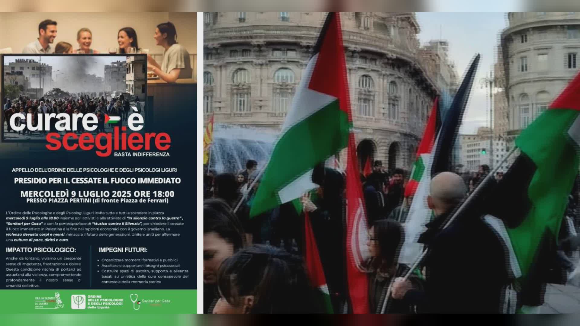 "Curare è scegliere – Basta indifferenza": presidio per il cessate il fuoco a Gaza organizzato dall'Ordine Psicologhe e Psicologi di Liguria