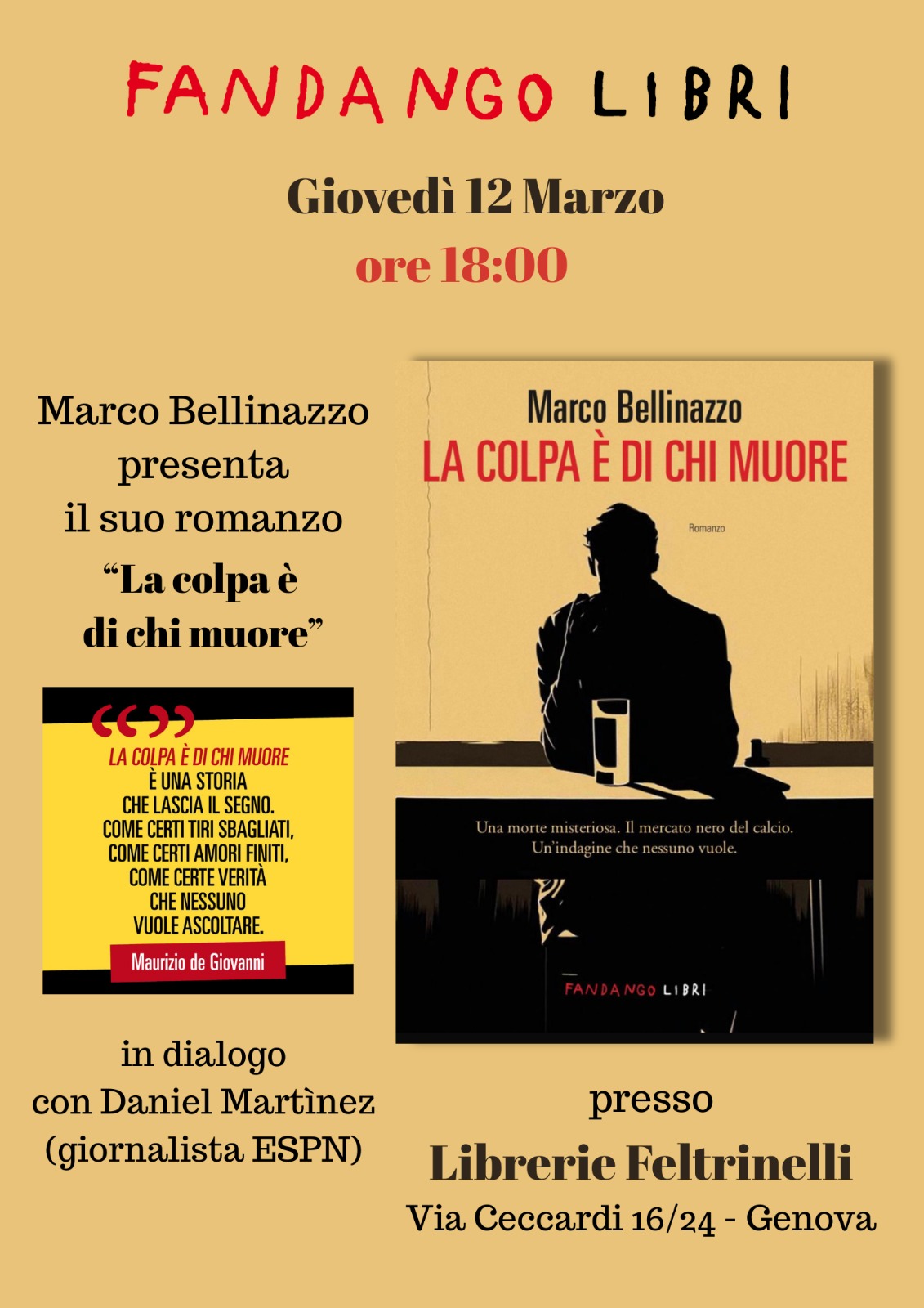 Genova, letteratura: "La colpa è di chi muore", il nuovo romanzo di Marco Bellinazzo