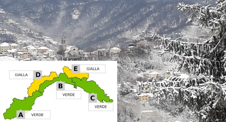 Neve in Liguria, Arpal prolunga l'allerta gialla sulle vallate dell'entroterra