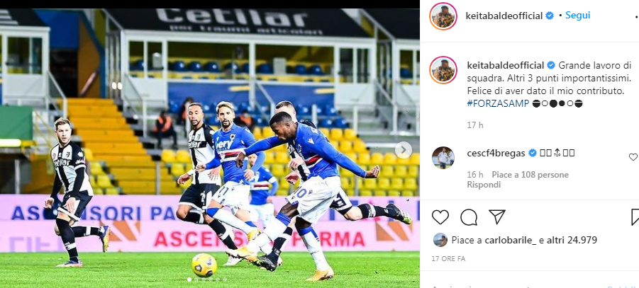 Sampdoria, Keita Balde: "Con la Juventus senza paura, proveremo a fare il colpo "