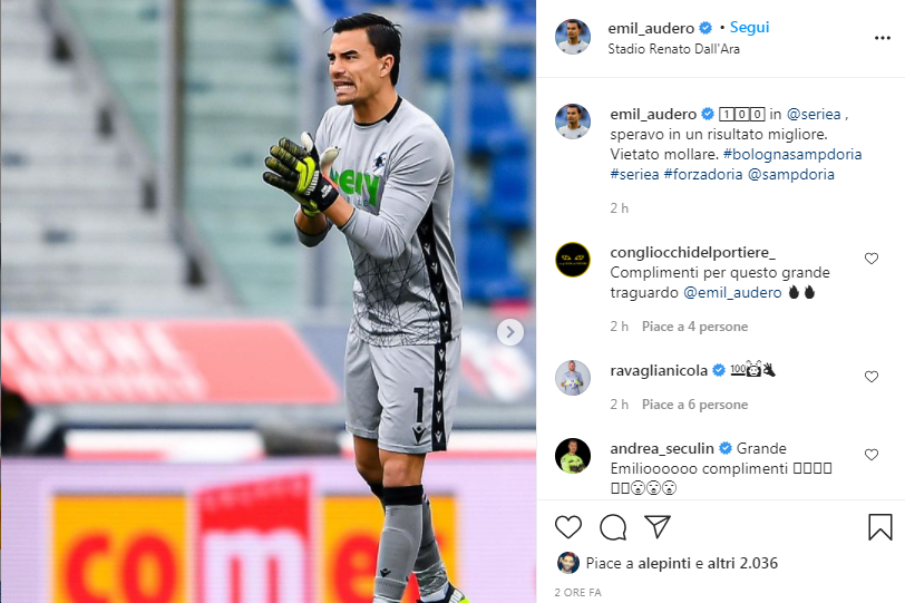 Sampdoria, Audero social : "Speravo in un risultato migliore, vietato mollare"