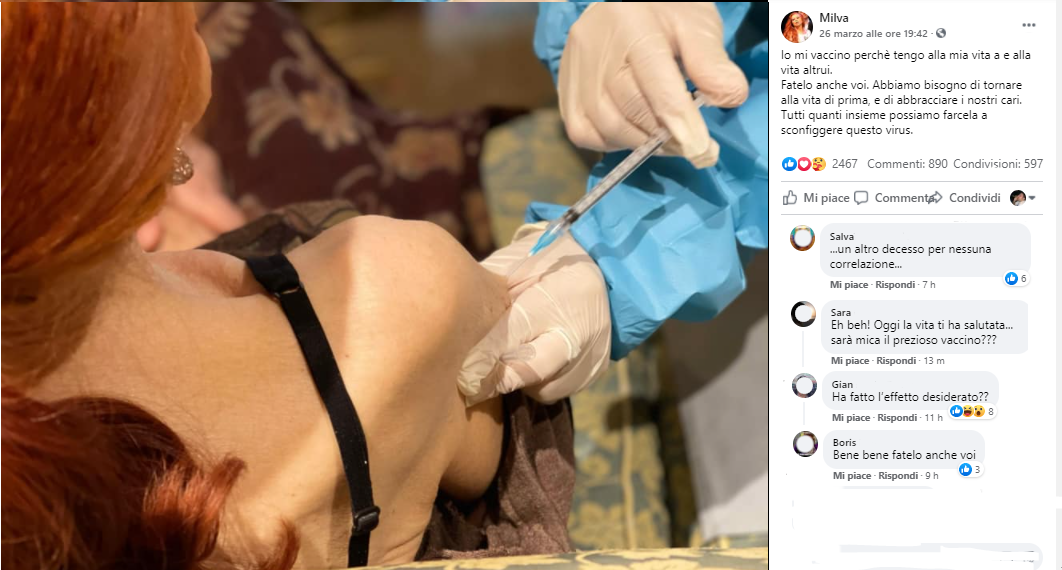 Dopo la morte, i No Vax prendono di mira il post di Milva pro-vaccino