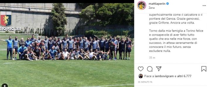 Genoa, Perin: "Grazie Grifone, attendo di conoscere il futuro e non escludo nulla"
