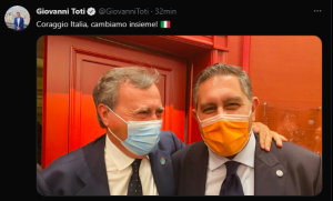 Toti e Brugnaro sorridenti: "Coraggio Italia, cambiamo insieme!"