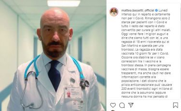 Caso 18enne con trombosi, Bassetti: "Vaccini possono causare fino a 6 casi ogni milione"