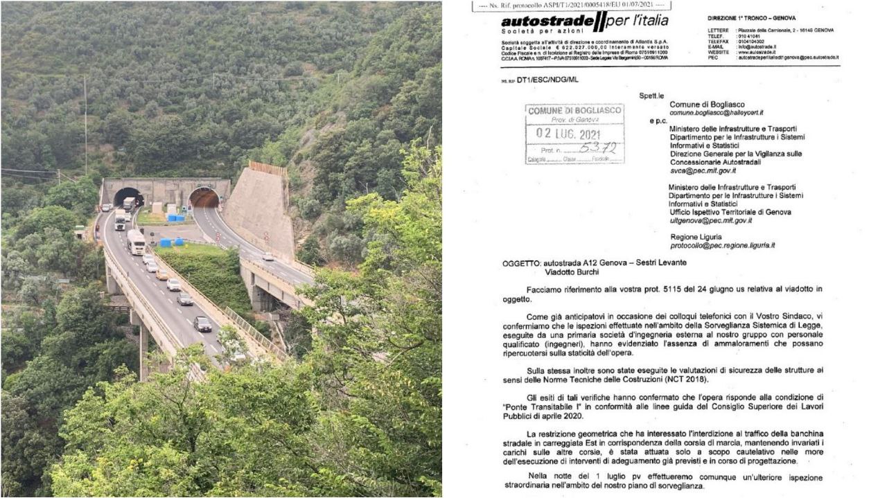 Bogliasco, Autostrade assicura: "Nessun rischio dal viadotto Rio Burchi sull'A12"