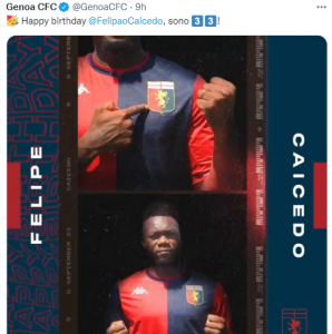 Genoa, Caicedo dice 33: gli auguri del club al neo attaccante rossoblù