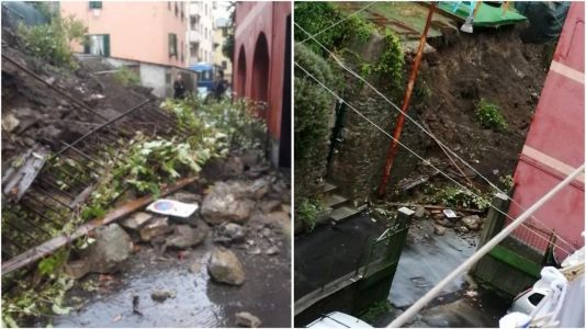 Genova, grossa frana in via delle Gavette: due famiglie evacuate
