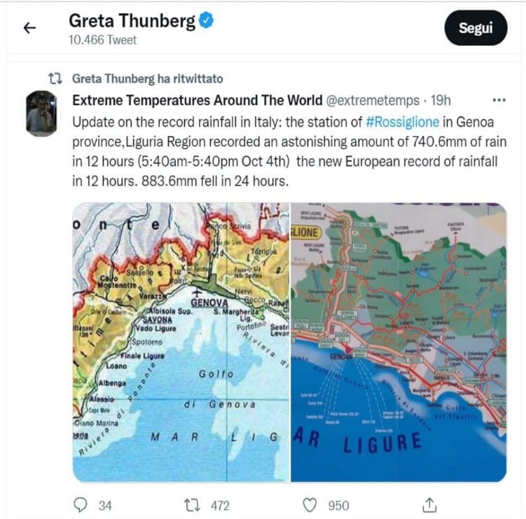 Alluvione Rossiglione, anche Greta Thunberg "monitora" la situazione 