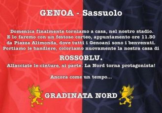 Genoa, i tifosi in corteo prima del Sassuolo: "La Nord torna protagonista"