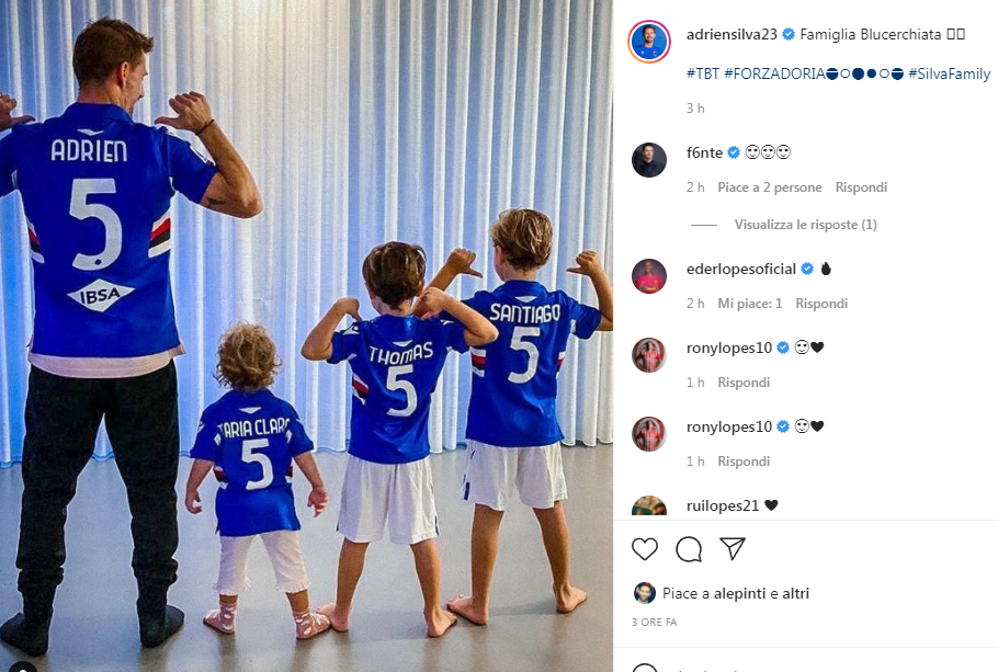 Sampdoria, la Silva family sui social in blucerchiato: lo scatto diventa subito virale