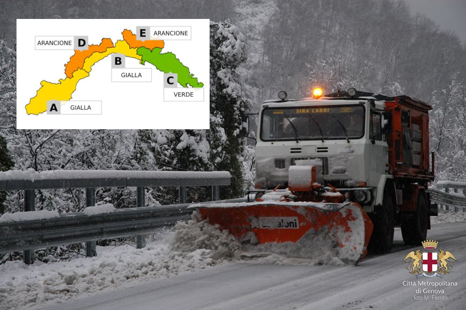 Allerta neve in Liguria: gialla sulla costa da Genova a Ventimiglia, arancione nell'entroterra