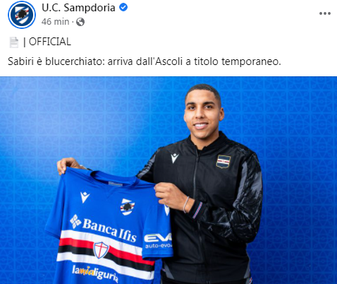 Sampdoria, ufficiale anche Sabiri: arriva in prestito dall'Ascoli con opzione di riscatto