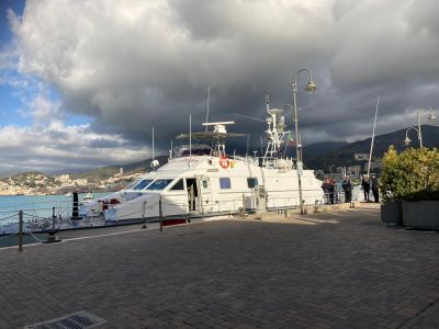 Genova, la motovedetta per la visita al porto del premier Draghi