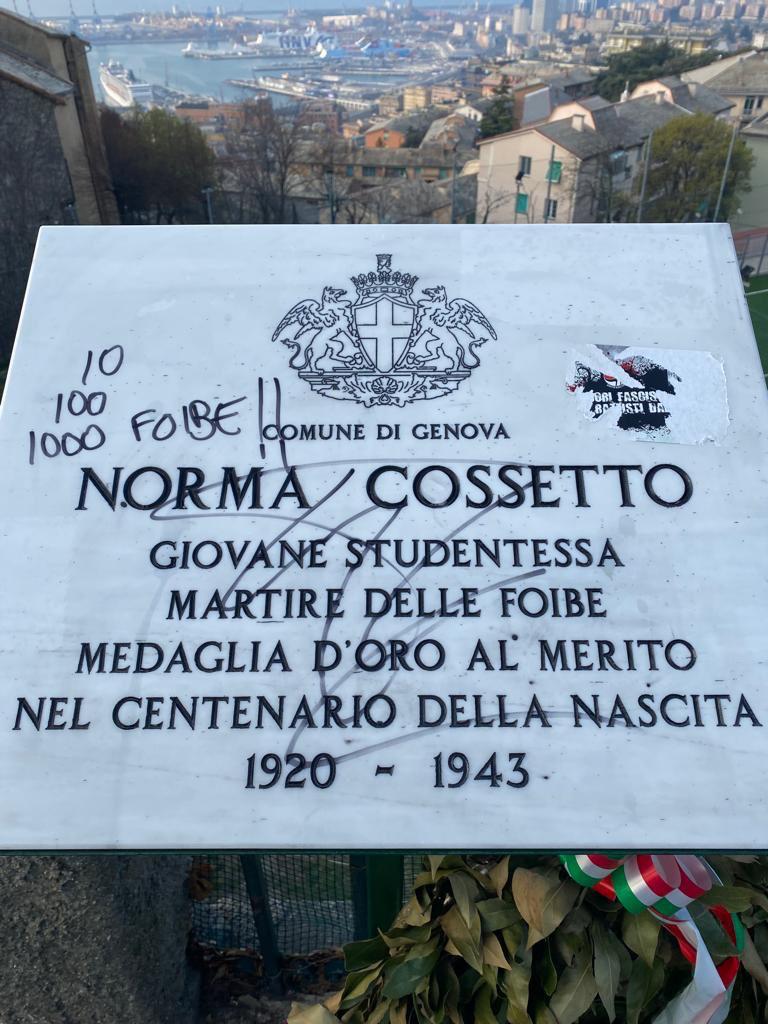 Genova, vandali di nuovo in azione sulla lapide di Norma Cossetto