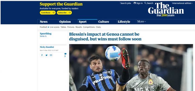 Genoa, il Guardian alla scoperta del gioco di Blessin