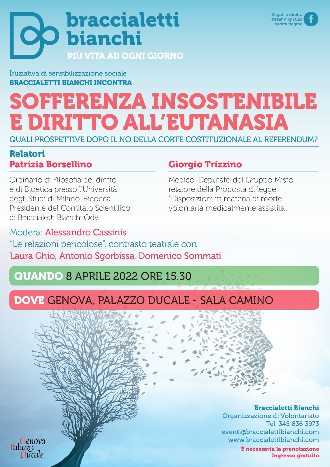 Genova, venerdì al Ducale l'incontro "Sofferenza insostenibile e diritto all'eutanasia"