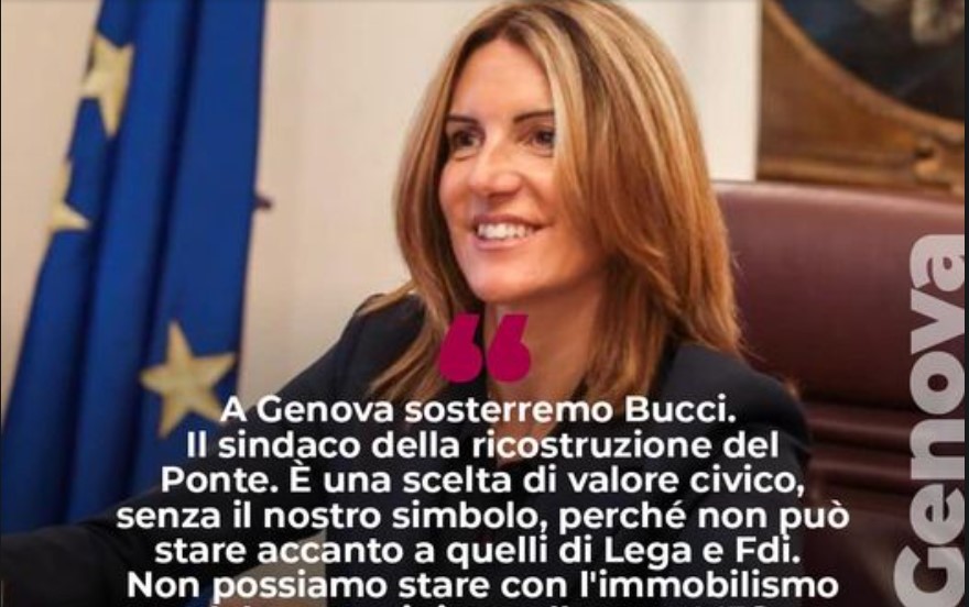 Genova, indiscrezione confermata: Italia Viva con Bucci. Paita lo annuncia sui social