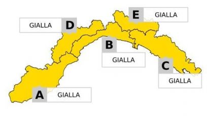 Maltempo in Liguria, allerta gialla dalla mezzanotte per temporali