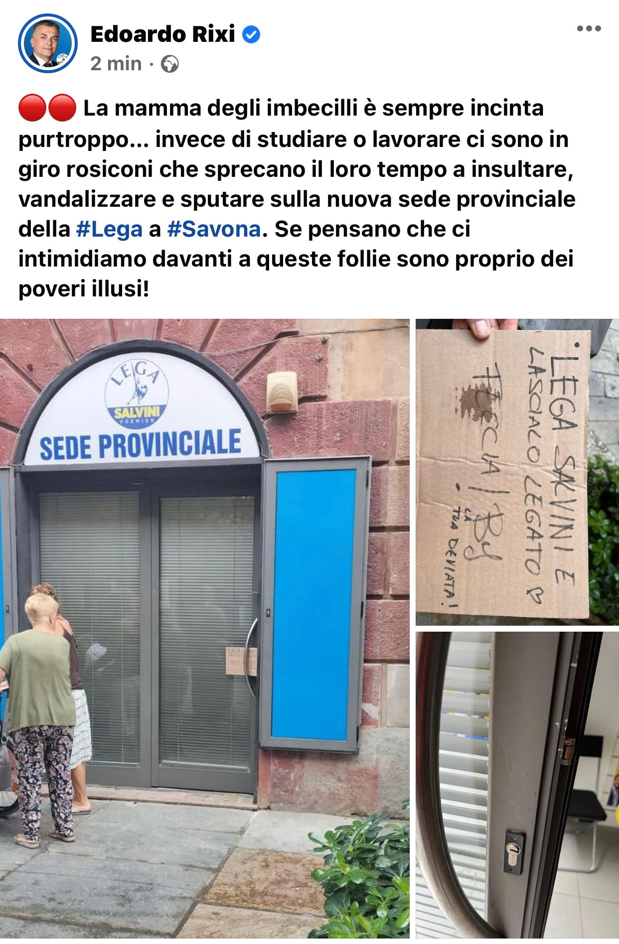 Elezioni, atti vandalici contro la sede della Lega a Savona