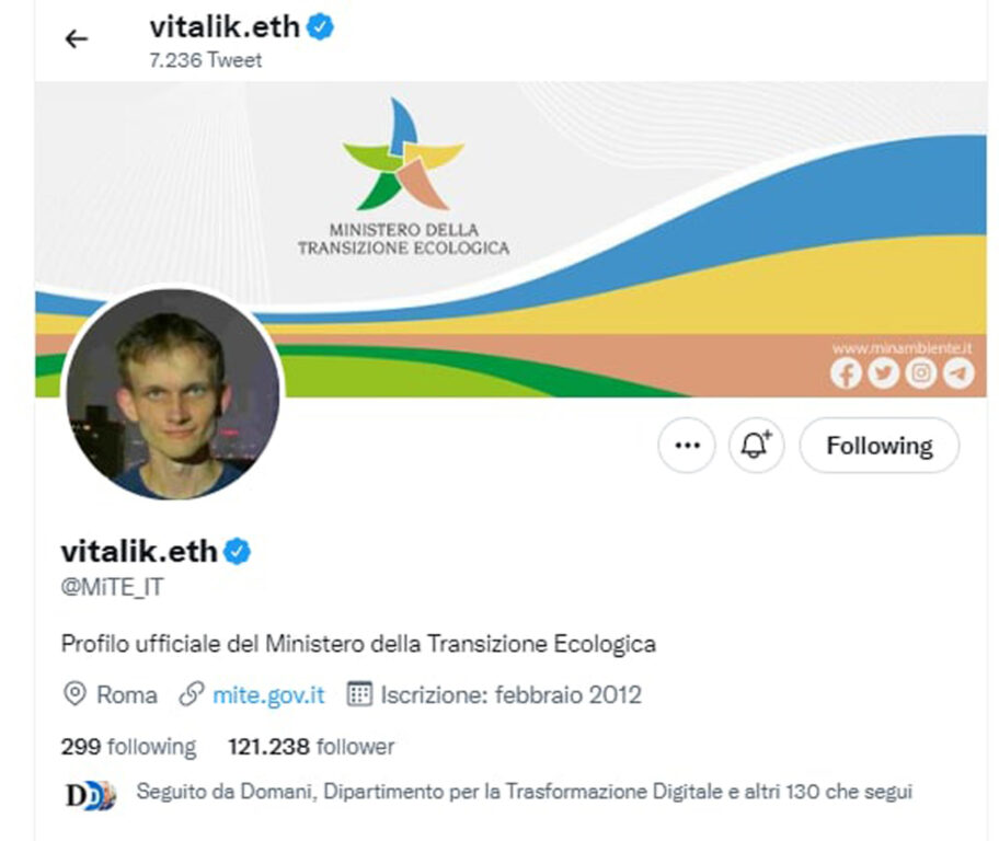 Hackerato il profilo del ministero della transizione ecologica: spunta la foto del fondatore di alcune criptovalute