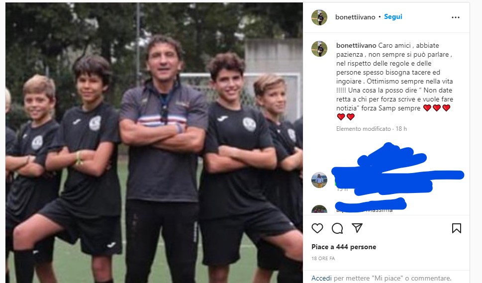 Sampdoria, il messaggio di Bonetti: "Pazienza, amici blucerchiati"