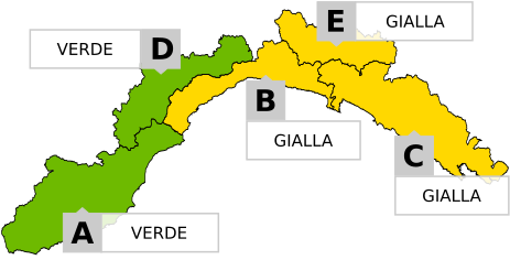 Liguria, allerta gialla dalle 21 di oggi alle 15 di domani sul centro levante della regione