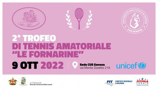 Tennis, il Cus Genova scende in campo per l'Unicef nel secondo trofeo "Le Fornarine"