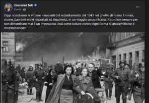 Rastrellamento di Roma, il messaggio di Toti: "Imperativo ricordare sempre per non dimenticare mai"