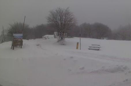 Liguria, fiocchi di neve in collina e montagna: imbiancati il Monte Settepani e il passo del Faiallo