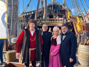 Genova, sul galeone del Porto Antico le riprese del nuovo spot della Liguria per il Festival di Sanremo