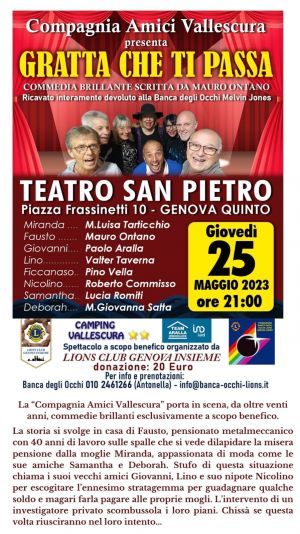 "Gratta che ti passa", il 25 maggio in scena a Quinto lo spettacolo teatrale con scopi benefici