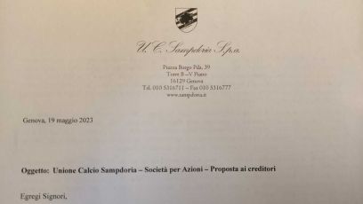 Sampdoria, ecco la lettera ai creditori sulla ristrutturazione del debito: offerto tra il 35 e il 45% del dovuto, risposte entro mercoledì
