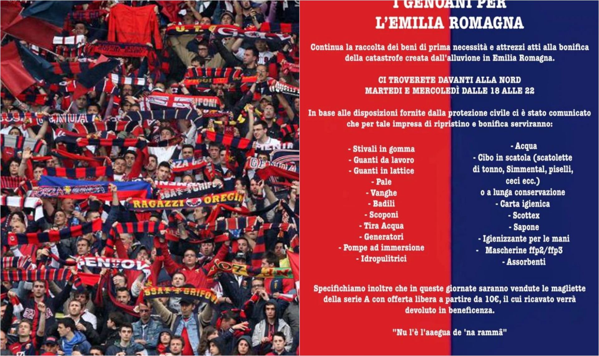 Genoa, prosegue la raccolta benefica per l'Emilia organizzata dai tifosi